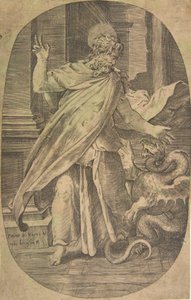 セント ポールがマムシに打ち勝つ。 1540-70。 作： Giulio Bonasone