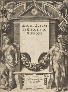 シリーズ「ジュノの愛、怒り、嫉妬」のタイトルプレート、1531-76。 作： Giulio Bonasone