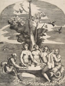4人のニンフを伴った2人の海の神、1531-76年。 作： Giulio Bonasone