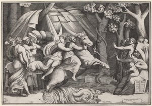 テヴェレ川を渡るクレリア 作： Giulio Bonasone after Polidoro da Caravaggio