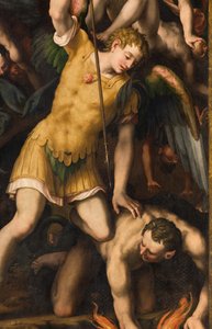北トランセプト、大天使聖ミカエルの祭壇、悪者を殺す大天使ミカエル、ジュリオ・カンピ 1566年、詳細