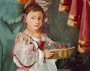 ジュリオ・カルピオーニによるフレスコ画、ジョヴァンニ・バッティスタ・グァリーニ（1538-1612）の牧歌的作品『忠実な羊飼い』に着想を得た『ニンフ・アマリリス』（ユネスコ世界遺産Villa Caldogno 作： Giulio Carpioni