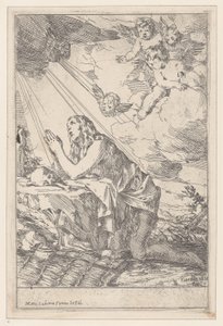頭骨と骨の前でひざまずく悔い改めた聖マグダラのマリア、1640～60年。 作： Giulio Carpioni