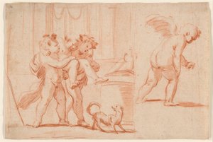 3 番目の Putto を運ぶ 2 つの Putti。 後方からのもう一つのプット