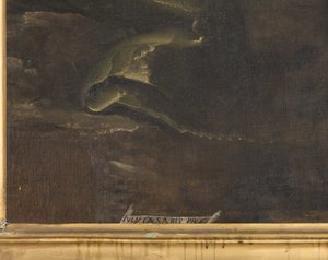 サイン、詳細、「子連れの聖母マリアと聖フィルムスと聖ルスティカス」（3704245の詳細 作： Giulio Cesare Procaccini