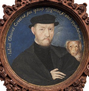 犬との自画像、1528年 作： Giulio Clovio