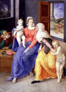 少年の洗礼者ヨハネと聖エリザベトのいる聖家族、1556-1557 作： Giulio Clovio