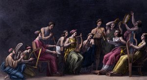 マルチ楽器コンサート、古代ギリシャ - 古いものと現代的な衣装、フェラーリオ博士、ミラノ 作： Giulio Ferrario