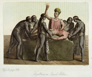 人身御供をするトピルツィン (古代メキシコ文明の大祭司) - 「古代と現代の衣装」ジュール フェラーリオ作 作： Giulio Ferrario