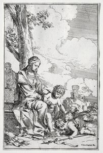 幼児聖ヨハネと聖家族。 作： Giulio I Carpioni