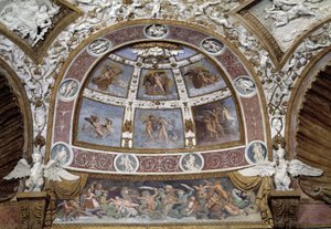 マントヴァのテ宮殿の鷲の間天井のベゼル 作： Giulio Romano