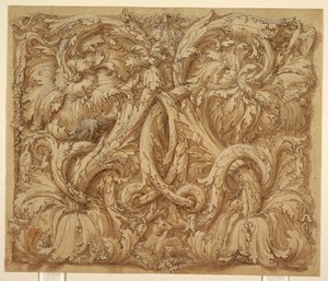 動物と鳥を描いたアカンサス リンソーのデザイン 作： Giulio Romano