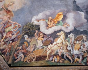 テュデウス、フィネウス、パンダロスを殺すディオメデス 作： Giulio Romano