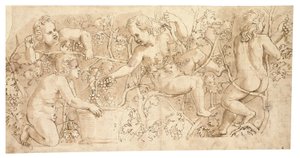 プッティ狩りぶどう：フリーズのデザイン 作： Giulio Romano