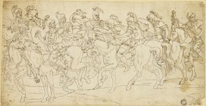 行進中のローマ騎兵隊 作： Giulio Romano