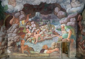 サラデイギガンティ、木星の落雷による巨人の破壊の詳細、1536のフレスコ画78482 作： Giulio Romano