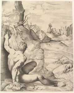 荒野のバプテスマのヨハネ、約。 1545-55。 作： Giulio Sanuto