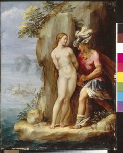 アンドロメダを救出するペルセ。 （アンドロメダを救うペルセウス）。 ジュゼッペ・セザーリ (1568-1640) の絵画、木に油彩、1590 年頃。 イタリア美術 (ローマ)
