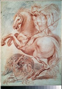 「""Saint George Slaying The Dragon" (Saint George And The Dragon) Sanguine Drawing ジュゼッペ・セザーリ (1568-1640) 17世紀 プーシキン美術館、モスクワ 作： Giuseppe Cesari