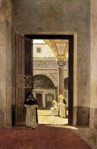 ドミニコ会修道院の玄関ホール。 ジュゼッペ アバッティ (1836-1868) の絵画。 木に油彩。 カディス博物館。 作： Giuseppe Abbati