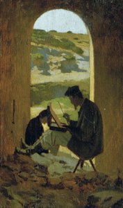 画家スタニスラオ・ポワントー 1863年頃（油彩・板） 作： Giuseppe Abbati