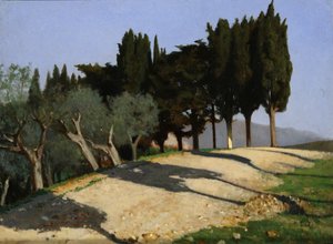 ヒノキのある田舎道（1862年 作： Giuseppe Abbati