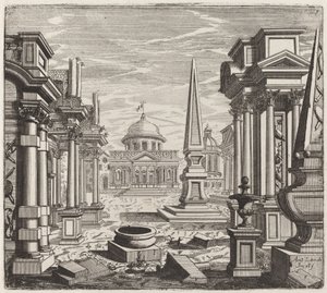 オベリスク、廃墟、広場のある建築ファンタジー 作： Giuseppe Antonio Landi