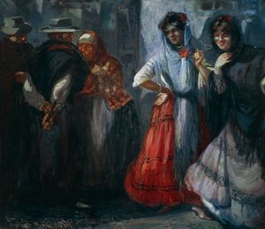 農場のギャラントリー、ジュゼッペ・アプレア（1876-1946）による絵画、キャンバスに油彩。 20世紀イタリア。 作： Giuseppe Aprea