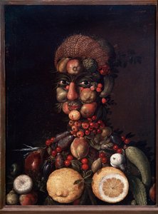 果物と野菜でできた人間の像（絵画 作： Giuseppe Arcimboldo