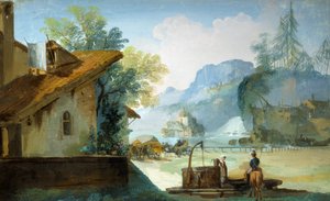ジュゼッペ・ベルナルディーノ・ビソン（1762-1844）の「井戸端会議の女」。 作： Giuseppe Bernardino Bison