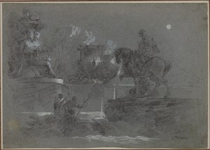 月明かりに照らされた公園の記念碑的な彫刻 作： Giuseppe Bernardino Bison