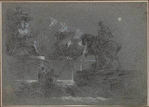 月明かりに照らされた公園の記念碑的な彫刻、c。 1842年。 作： Giuseppe Bernardino Bison