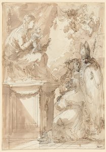 聖女に慕われ即位する聖母子 作： Giuseppe Bernardino Bison