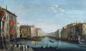 Vue du Grand canal depuis le palais Balbi, vers le pont du Rialto, avec une regate - View of the Grand Canal from Palazzo Balbi looking toward the Rialto Bridge with a Regatta par Bison, Giuseppe Bernardino (1762-1844).キャンバスに油彩、サイズ : 48,9x81,9, 作： Giuseppe Bernardino Bison