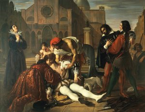 ロレンツィーノ・デ・メディチの殺害、ジュゼッペ・ベッツォーリ作（1784-1855）、詳細 作： Giuseppe Bezzuoli