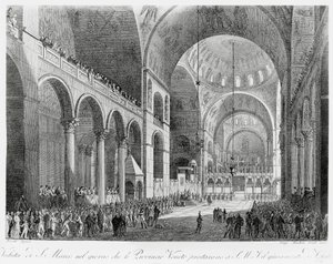 Veneton maakunnat vannovat uskollisuutta Itävallan keisarille Francis II:lle (1768-1835) San Marcon basilikassa Venetsiassa 7. toukokuuta 作： Giuseppe Borsato
