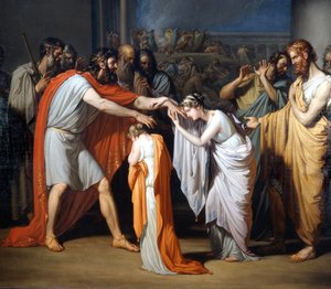盲目のオイディプスと娘たちの出会い ジュゼッペ・ボッシ（1777-1815）の絵画 イタリア、トレッツォ・サルアダのヴィラ・コムナーレにて