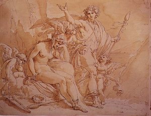 バッカスとアリアドネ、1780（紙にインクとウォッシュ） 作： Giuseppe Cades
