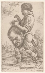 ゴリアテの頭を髪で掴んで運ぶダビデ、1620～30年。 作： Giuseppe Caletti