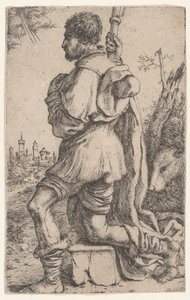 石の上にひざまずく聖ロック、犬を後ろに置いて横から見た.1620-30. 作： Giuseppe Caletti