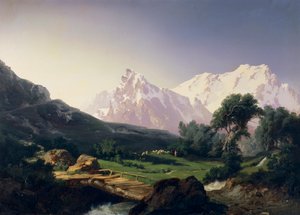 ジュゼッペ カミーノ (1818-1890) 作のアルプスの峰、グレッソネイ渓谷 作： Giuseppe Camino