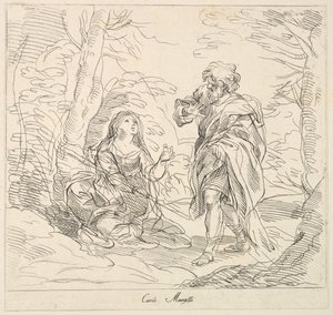 風景の中の座っている女性とひげを生やした男、1740-1802。 作： Giuseppe Canale