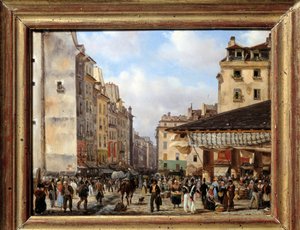 1828年のレザールとトネレリー通り：19世紀のパリの風景。ジュゼッペ・カネラ（1788-1847）の絵画 作： Giuseppe Canella