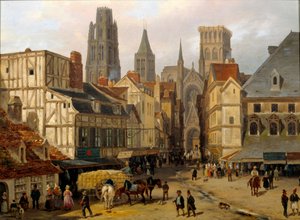 ルーアンのオート広場の古い塔。ジュゼッペ・カネラ（1788-1847）の絵