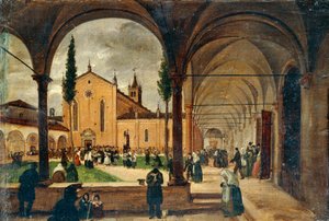 聖ベルナルディーノの回廊、ジュゼッペ・カネッラ作（1788-1847）、キャンバスに油彩、29x42cm。 作： Giuseppe Canella