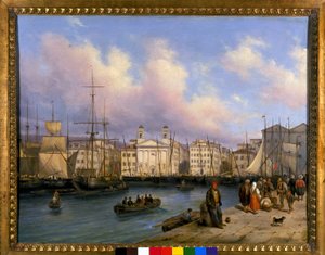 トリエステの港の風景（G.カネリアの絵 作： Giuseppe Canella