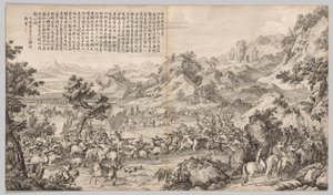 ガタン・オラのキャンプを攻撃する：西部地域の反乱鎮圧の戦闘シーンから、帝国の詩で 作： Giuseppe Castiglione