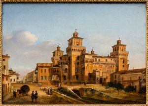 フェラーラ城（油彩・パネル） 作： Giuseppe Chittò Barucchi