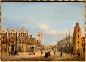 フェラーラのトレントとトリエステ広場（油彩・パネル） 作： Giuseppe Chittò Barucchi