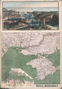 セヴァストポリ湾とその要塞を望む南ロシアの地図、1853 年。